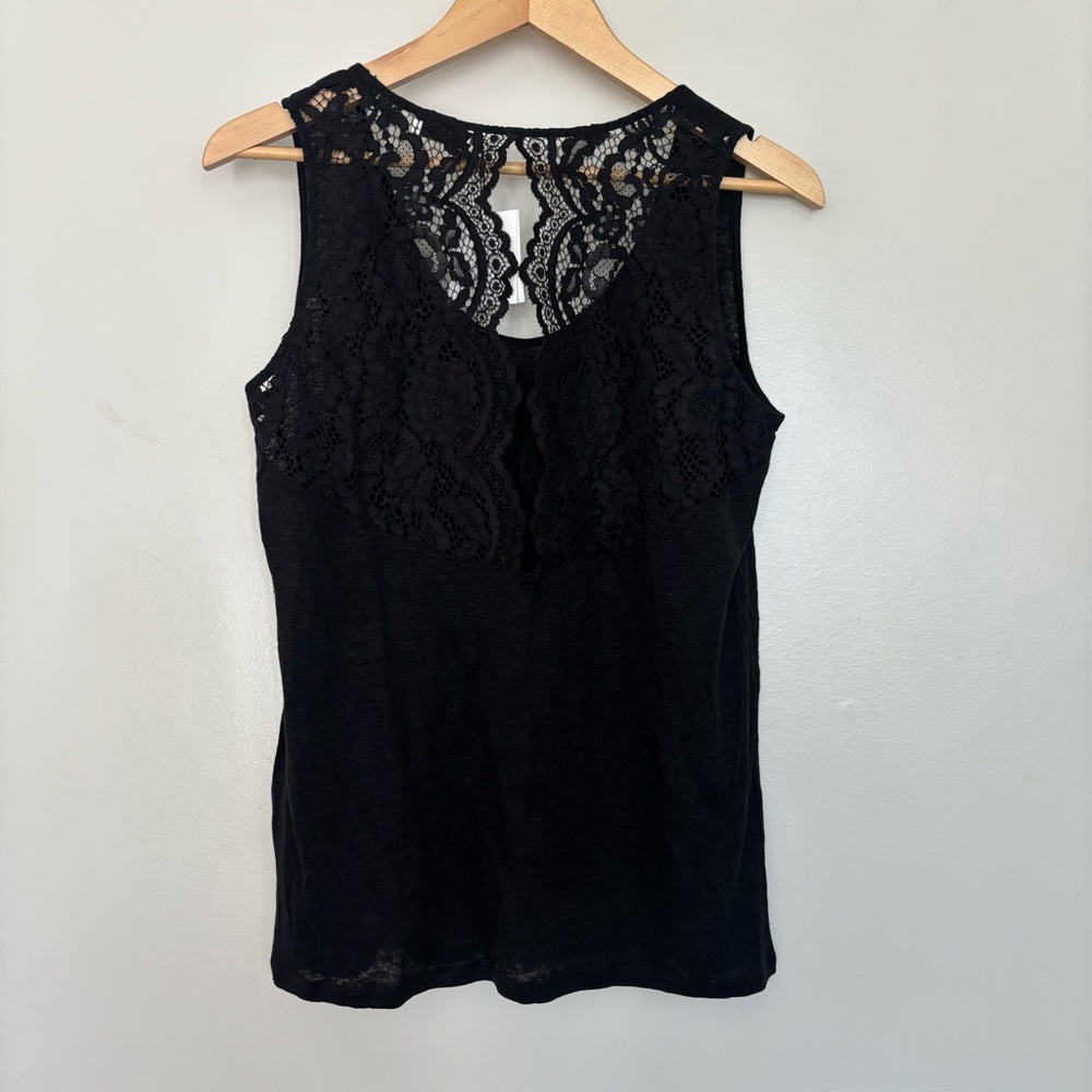 Sandro Paris Tango Lace Back Tank Top Noir Black Linen Blend T11239E Size 3 - Picture 5 of 10